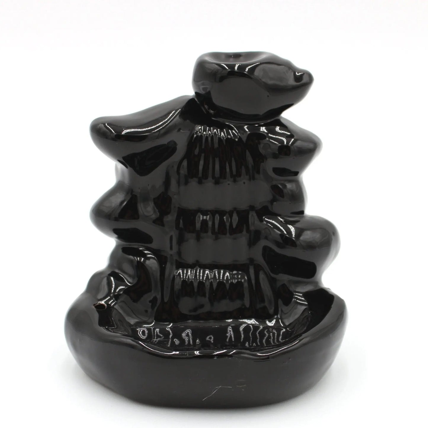 Black Ceramic Wide Steps Back Flow Incense Burner-0