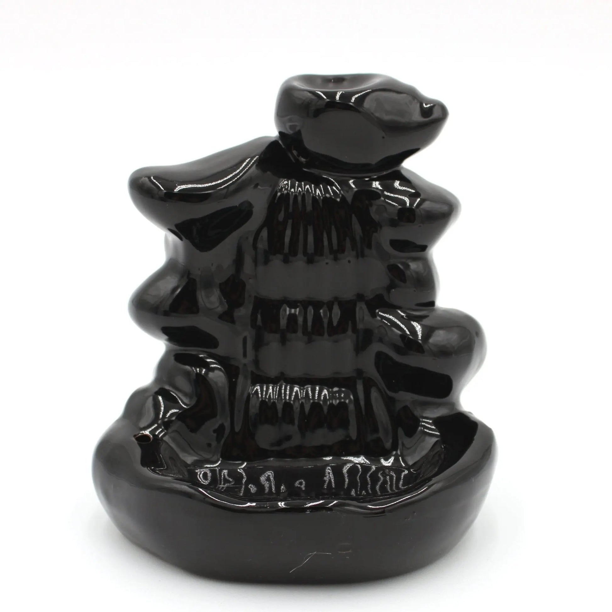 Black Ceramic Wide Steps Back Flow Incense Burner-0