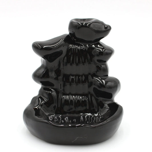 Black Ceramic Wide Steps Back Flow Incense Burner-0