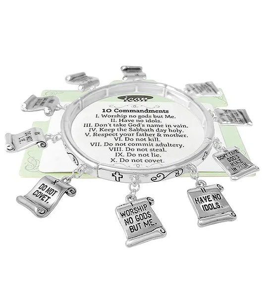 Religious Inspiration Multi-Charm Stretch Bracelet – 10 Commandments - The Gifting Lane